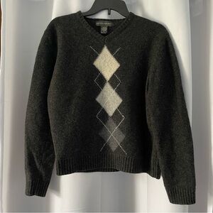 100% Merino Wool Gray Argyle Sweater